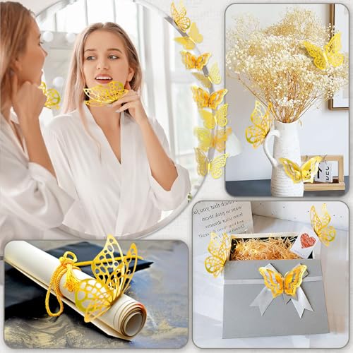 A-Gold 96PCS 3D Butterfly Wall Decor for Cake and Room Decoration