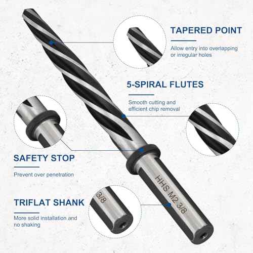 Rocaris 3/8" M2 HSS Taper Chucking Reamer Drill Bit, Taper Reamer Drill Bit for Steel, Alloy, Aluminum, Wood, Plastic
