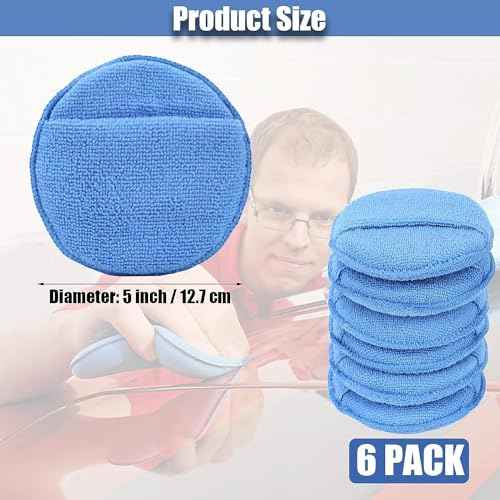 Microfiber Wax Applicator Pads, Car Wax Applicator with Finger Pocket, Buffing & Detail Polishing Foam Pads for Car Cleaning and Fine Polishing (5 inch, 6 Pack)
