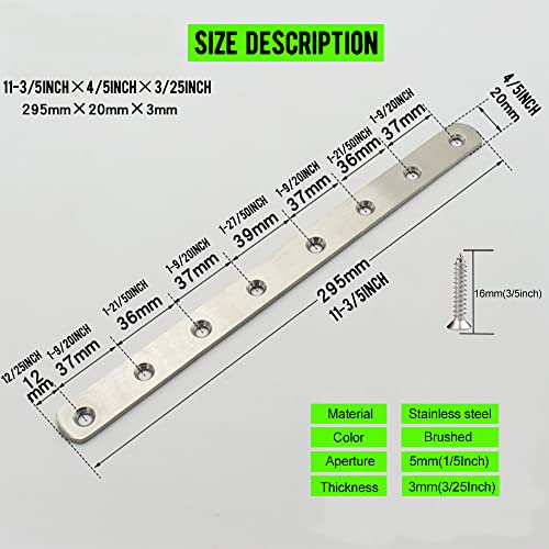 4-Pack 12-Inch Stainless Steel Flat Mending Plates Braces for Furniture Repair