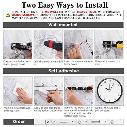 AceMining 5 Racks and 4 Hooks Mop and Broom Holder Wall Mount, Broom Organizer Storage Tool Racks Stainless Steel Heavy Duty Hooks Self Adhesive Solid Non-slip for Home Kitchen Garden Laundry Garage