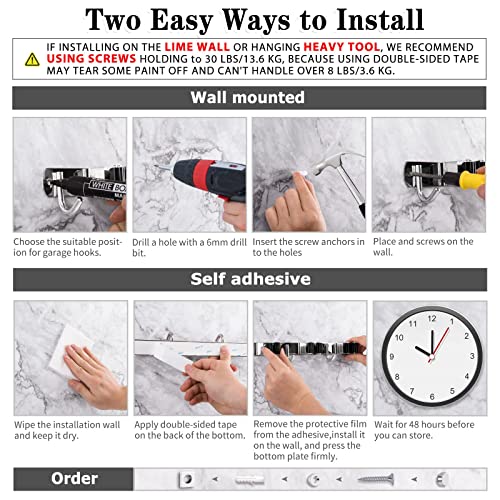 AceMining Wall Mount Broom Holder with 5 Racks & 4 Hooks - Silver Heavy Duty Mop Organizer