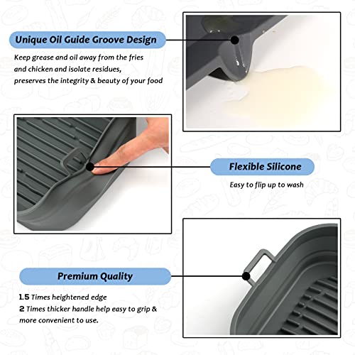 Loveuing Gray Silicone Air Fryer Liners Square, 8.5 inch, Reusable & Non-Stick 5.8-8 Qt