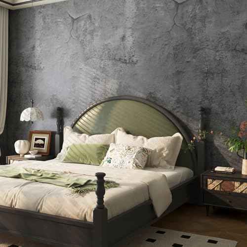 Livelynine Concrete Wallpaper Peel and Stick Textured Black Grey Dark Moody Gothic Wall Paper for Bedroom Colleage Dorm Lime Wash Cement Concrete Contact Paper Waterproof Renter Friendly 15.8x78.8"