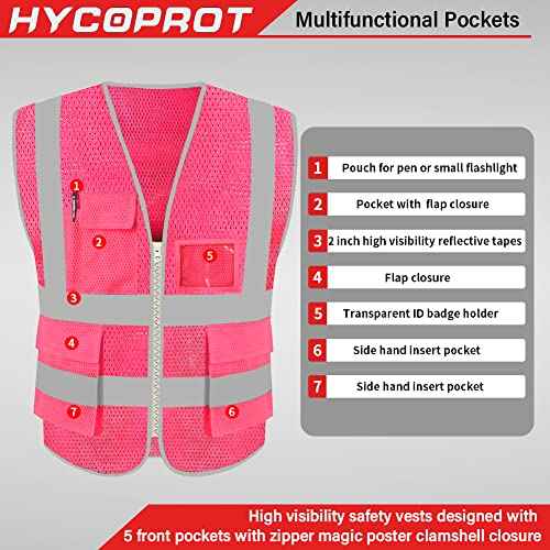 HYCOPROT High Visibility Mesh Safety Reflective Vest with Pockets and Zipper, Meets ANSI/ISEA Standards