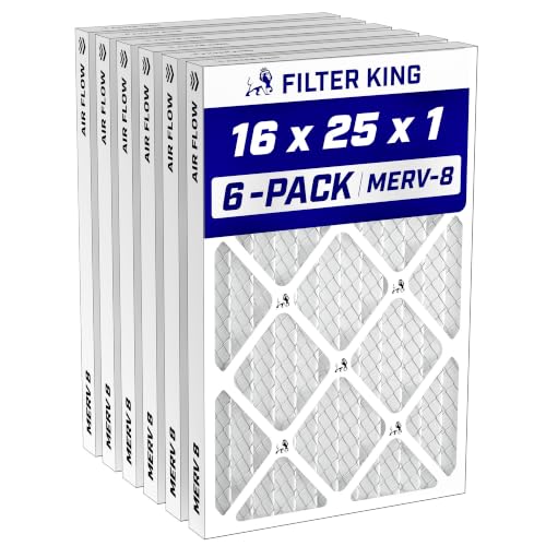 Filter King 16x25x1 MERV 8 Air Filter Pack of 6 for AC & Furnace - Model 16x25x1