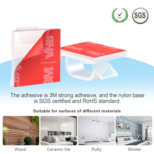XHF 60PCS 5/8” Clear Adhesive Cable Clips Wall Light Cord Holders