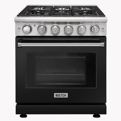 KOSTCH 30 inch Professional Freestanding Pro-Style Natural Gas Range or Liquid Propane Gas Range with 5 Burners, 4.55 cu.ft. Oven Capacity, in Stainless Steel - KOS-30RG03M (Black)