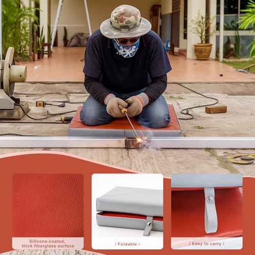 Leinuosen Welding Arm Knee Pad Mat Fire Welding Blanket Fireproof Foldable 16 x 19 Inch Heat Resistant Fabric High Temp Insulation Pad Flame Retardant Soldering Plumbing Protective