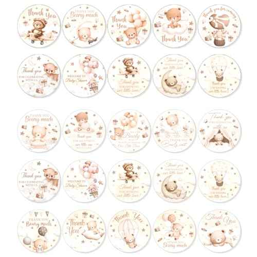 Cute Teddy Bear Baby Shower Thank You Stickers for Parents to Be and Gift Packaging Vinyl Adhesive Labels with Sweet Quotes Gender Neutral Decorations 90Pcs Water Bottles