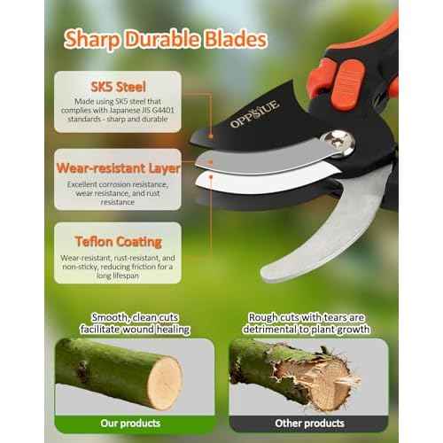 8-Inch Pruning Shears for Gardening, Professional Japanese SK5 Steel Garden Scissors with Teflon Coating, Adjustable 25mm Cutting Range, Safety Lock, Ideal for Branches, Flowers & Bonsai
