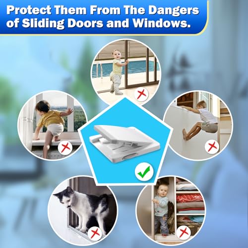 Sliding Door Lock, 2 Pack Child Safety Sliding Glass Door Lock for Sliding Glass Doors, Sliding Windows, Sliding Closet, etc. Easy to Installation Provides More Security for Your Baby and Pets