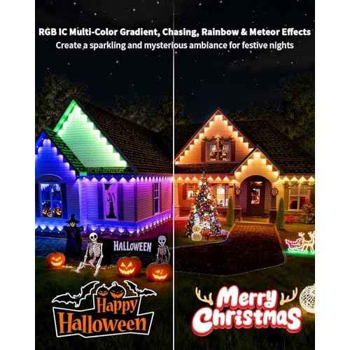 Permanent Outdoor Lights Pro,50ft with 30 LED RGB IC Smart Eave Light for Outdoor Decorations,IP67 Waterproof with Remote/App Control,DIY LED Scenes Modes for House Roof Decor, Black