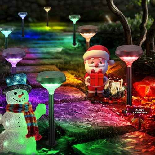 Linkind Solar Pathway Lights 8 Pack, Color Changing Christmas Decorations Outdoor Waterproof, Multicolor Warm Cool White Solar Christmas Lights for Walkway Yard Garden Landscape