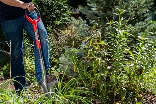 Root Slayer Garden Shovel Large Red Serrated Blade Heavy-Duty Soil Digging Tool