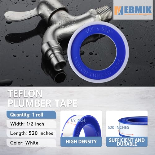 MEBMIK PTFE Teflon Tape 1/2 Inch x 520 Inches Plumbing Sealant for Shower & Water Pipes - Variation 1