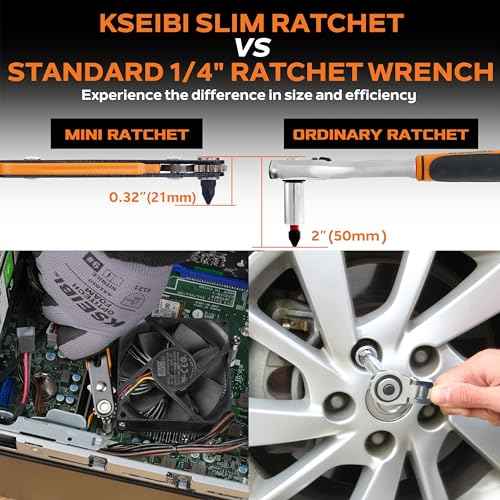 KSEIBI 181787 Mini Ratchet Wrench Set 18-Piece | 1/4" Drive, Slim Profile with Durable Right Angle Screwdriver Bits | Versatile & Compact Tool Kit with Gift Storage Box for Home & Professional Use