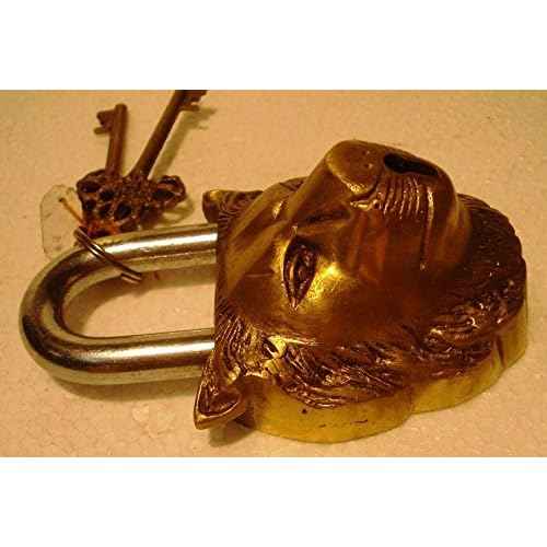 Brass Padlock - Lock with Keys - Working Functional - Brass Made - Type : (Lion - Brass Finish)