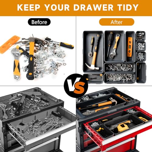 Flyvole 60 PCS Tool Box Organizer Tray - 5 Sizes, Black (XL-XS) 60 Pieces