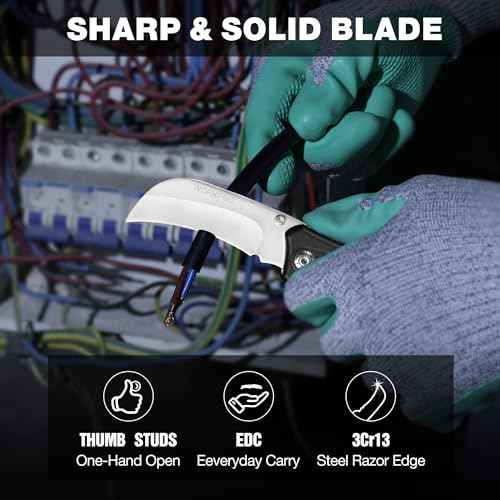 WORKPRO Pocket Knife, Hawkbill Folding Utility Knife with Lanyard Hole and Belt Clip, Electrician Knife for Cable Skinning and Carpet, Linoleum, Cardboard, Rope, Wire Cutting