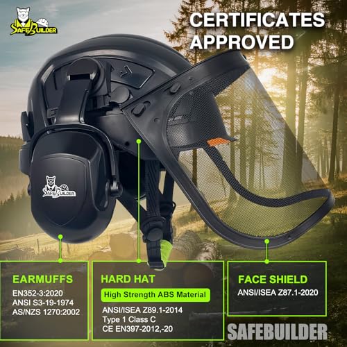 CR99 Forestry Safety Helmet Class C Hard Hats 3 In1 Chainsaw Arborist Helmet with Mesh Face Shield Ear Muffs Hearing Protection ANSI Z89.1