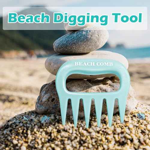 DOSTATNI Sand Scoop with Shovel Sand Flea Rake with Beach Mesh Bag Plastic Sand Sifter for The Beach Shell Scooper Shark Teeth Digger for Picking Up Shells Sea Glass Hunting Tools Beach (Blue)