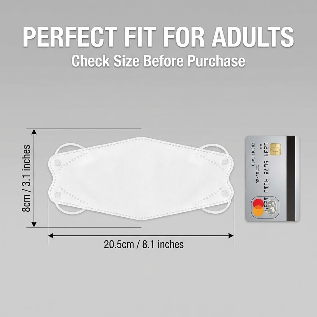 HINCINK KF94 Face Masks, 30 Pack Individually Wrapped, 4-Ply Breathable & Comfortable Safety Mask, Black Protective Cup Dust Masks Unisex Outdoor Safety Protection for Adult (30, White)