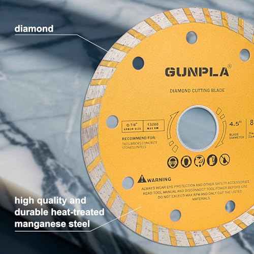 Gunpla 3 Pieces 4-1/2 inch Diamond Cutting Blade Continuous Segmented Turbo Rim Dry Wet Circular Saw Cutter Angle Grinder Disc 7/8 inch Arbor with Reducing Ring 5/8 inch for Tile Masonry