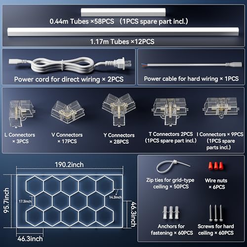MODERN 14 HEX Hexagon Garage Light with Border 720W 86400 Lumens 6500K Bright LED Shop Light