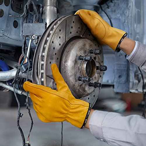 ANDANDA Work Gloves, Industrial Grade Leather Safety Work Gloves, Gardening Gloves with Elastic Wrist Closure and Soft Lining