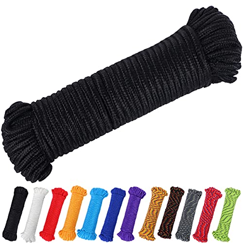 PERKHOMY Black 1/4 Inch (7mm) Polyester Rope - 90 ft Utility Climbing & Camping Cord