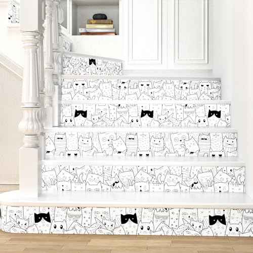 Cat Wallpaper Beige Peel and Stick Wallpaper Black Cat Contact Paper Self Adhesive Animal Cute Kitten Stick on Wall Paper for Dollhouse Nursery Shelf Liner Accent Wall Pet Room 17.5"x102"