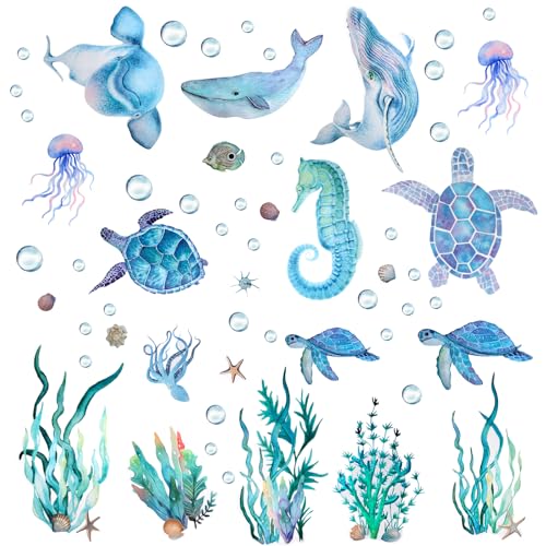 BLMHTWO 2-Piece Sea Turtle Wall Decal Set - Under The Sea Wall Decals for Bathroom, Living Room, Bedroom