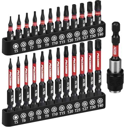 25-Piece Torx Bit Set, 1''&2.5'' Security Tamper Proof Torx Impact Screwdriver Bits, T5-T40 CNC Machined Magnetic Tips, S2 Steel Star Bit, High Torque Strength Precision Tools with Storage Box