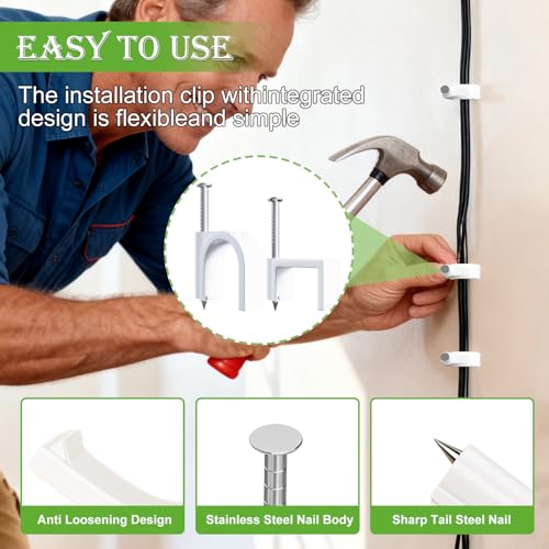 200PCS Cable Clips with Steel Nails 4/6/8/10mm White Wall Mount Cable Organizer
