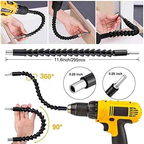 4 Pack Flexible Drill Bit Extension, 11.6 inch Superbit Screwdriver Flexible, Bendable Flexible Drill Bit Extension, Super Bit Flexible Shaft Extension Bits (Black)