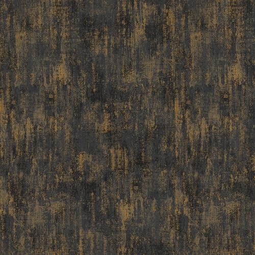 GaliGali Peel and Stick Wallpaper,Vintage Metal Self-Adhesive Wall Paper, Industrial Metal Concrete Gold Black Modern Stick Removable Wallpaper Contact Paper 17.3"x118", No.A07019J-3