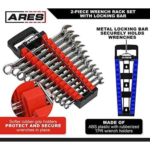 ARES 62043-2-Piece Wrench Rack Set with Locking Bar - SAE Rack Holds 1/4-Inch to 1-Inch Sizes - Metric Holds 6 to 25mm Sizes - Locking Metal Clip Secures Wrenches