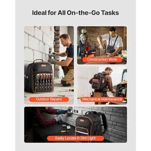 VEVOR Tool Backpack, 49 Pockets, Heavy-duty Tools Storage Organizer Work Bags Backpack with Laptop Compartment & Reinforced Fabric Base, Electrician Jobsite Backpack for Electrician, Repairman