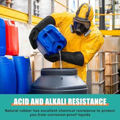 18" XL Size Latex Chemical Resistant Gloves, Reusable Heavy Duty Long Rubber Glove Dishwashing Gloves, Industrial Safety Glove for Men, Forearm Protection Waterproof Resist Strong Acid, Alkali, Oil