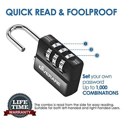 GIVERARE 4 Pack Combination Lock, 3-Digit Padlock Keyless, Resettable Luggage Locks for Backpack, Gym & School & Employee Locker, Weatherproof Travel Lock for Fence, Backyard Gate, Hasp, Case-Black