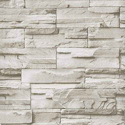 WENMER Beige Stone Peel and Stick Wallpaper 17.7" x 118" 3D Wallpaper Faux Brick Wallpaper Textured Stone Wall Paper Brick Self Adhesive Removable Wallpaper for Kitchen Backsplash Walls