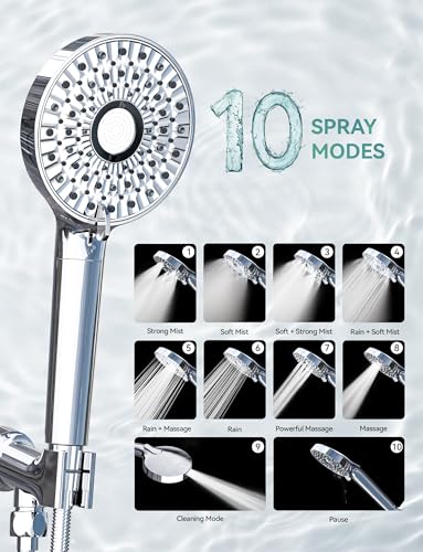 Silver Magichome 10-Mode Filtered Handheld Shower Head with Detachable Chrome Filter & Stainless Hose