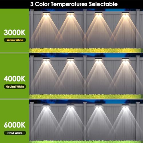 LIANGLOME Solar Fence Lights 3000K/4000K/6000K 8-Pack, 3 Modes, Waterproof Outdoor Lighting