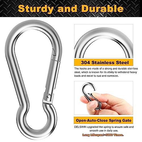 DELSWIN M4 1.57 Inch Stainless Steel Carabiner Clips 12 Pack, Strong & Rustproof