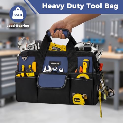 Amento 16-Inch Heavy Duty Tool Bag with 22 Pockets Blue - Portable Handyman Organizer