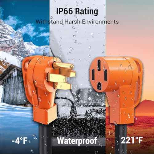 Tera Extension Cord 50 Amp RV & EV 3 FT: NEMA 14-50P to 14-50R 4 Prong 250V Heavy Duty with Grip Handle Cord Organizer 6/3+8/1 Gauge STW RV Power Cord for Tesla J1772, Orange
