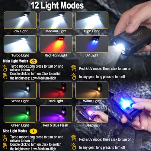 BORUIT V30 Rechargeable EDC Flashlight with 365nm Blacklight UV/Red Flashlight,Bright Keychain Lights with Clip and Magnet, 180¡Æ Rotatable Pocket Flashlight for Everyday Carry and Emergencies