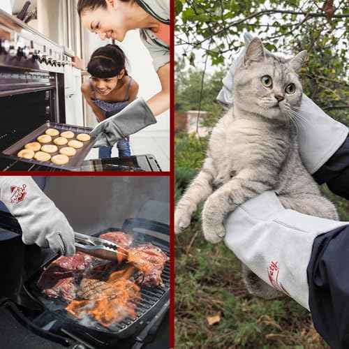 Leather Welding Gloves for Men or Women, Fire and Heat Resistant gloves for Stick,Tig,Mig,Fireplace,BBQ,Oven,Grill,Wood Stove,Animal Handling Gloves,Bite Proof for Cat or Dogs,Welders Gifts