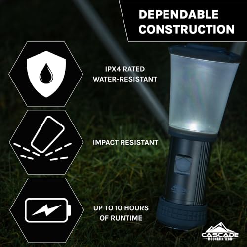 Cascade Mountain Tech 500-Lumen IPX4 Water-Resistant LED Flashlight Lantern with 3 Light Modes for Outdoor and Emergency Use - 3 Pack,Black